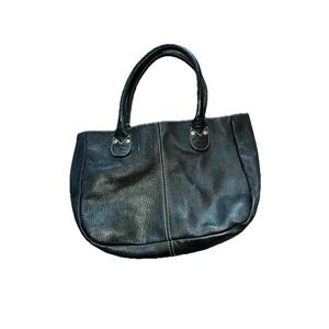 Womens Black Pebbled Leather Tote Bag Contrast Stitching Shoulder Bag with Pouch